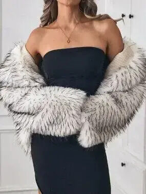 ZARA Black And White Chic Women's Premium Faux Fur Jacket